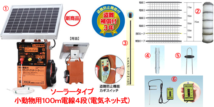 ソーラータイプ電気柵セキュリティーゲッターFRPセット