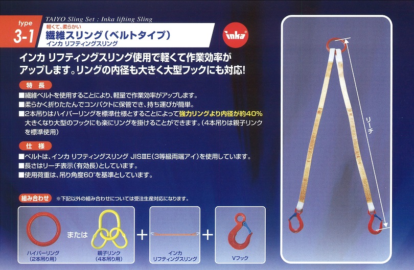 2本吊　ワイヤスリング　径16mm　有効リーチ1.5m　クレーンフック用大型リング付 - 4