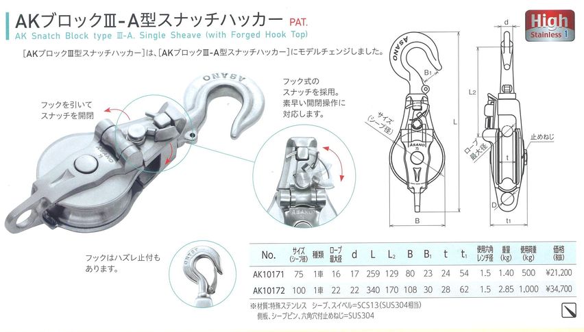 浅野金属工業 AKブロック3-A型スナッチオーフ125×1車 AK10163 :amr