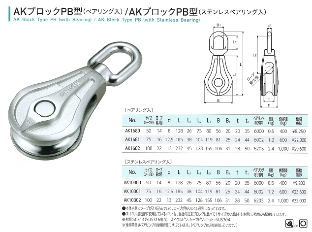 日本限定モデル】 吉川商工滑車 ステンレス 強力ブロックPB型 サイズ175 AK10012