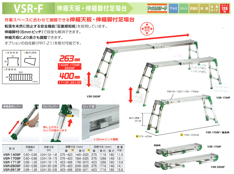 アルインコＶＳＲ－１７１３Ｆ アルミ伸縮足場台の事なら吉川商工