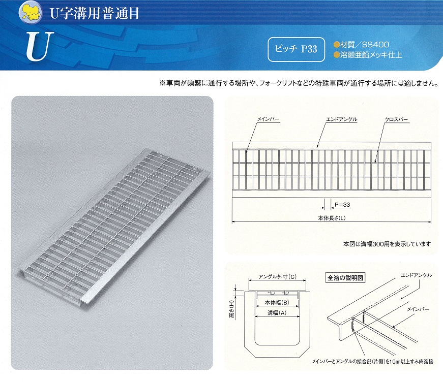 Ｕ字溝用グレーチング Ｕ字溝グレーチング蓋 吉川商工