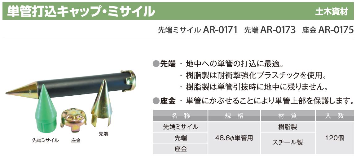 単管(48.6φ)打込キャップ 先端ミサイル（スチール製）　１２０個セット - 4