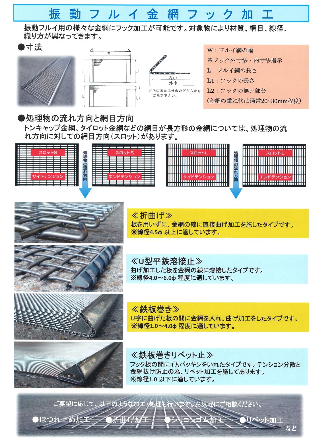 振動フルイ金網フック加工