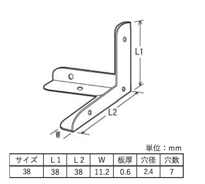 ステンレス304三方面サイズ表