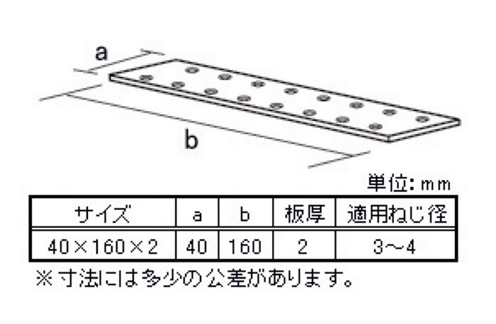 G-釘穴プレート黒サイズ表