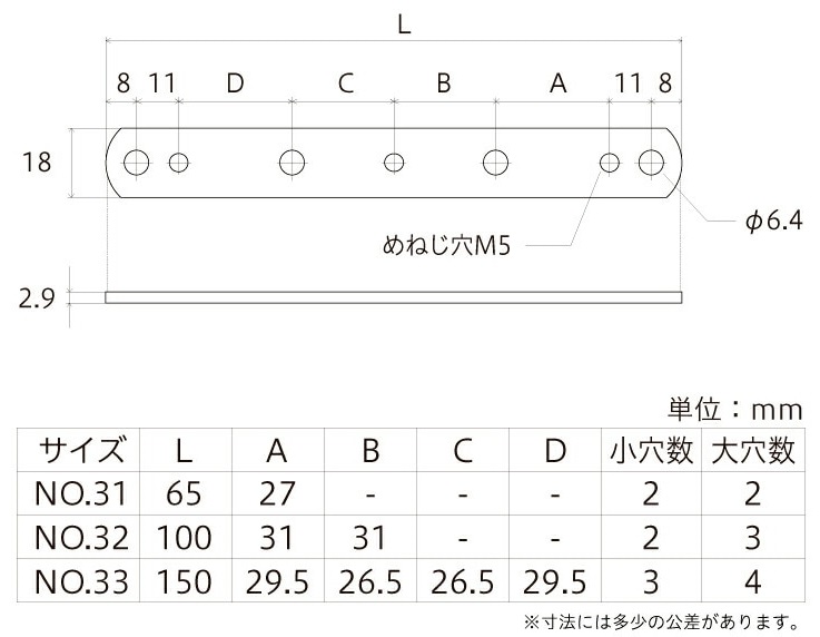 補助金具黒No31,No32,No33寸法図