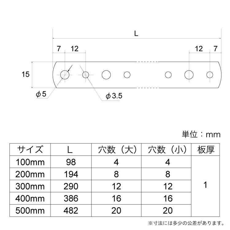 曲板(千鳥)サイズ表