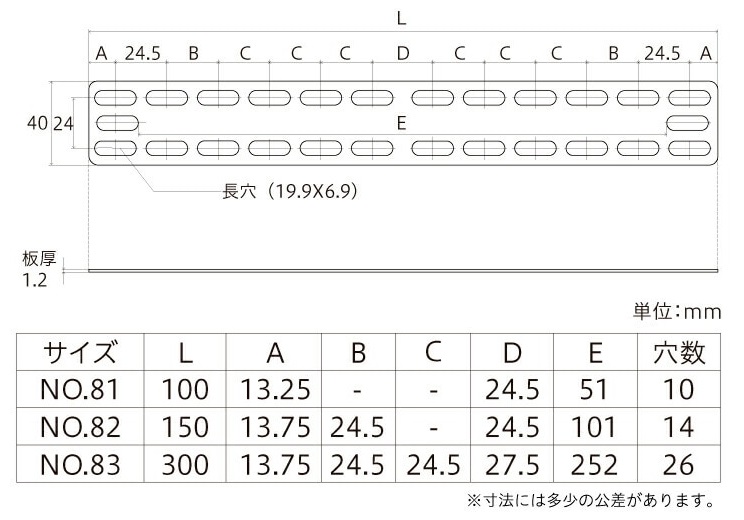 曲板黒サイズ表