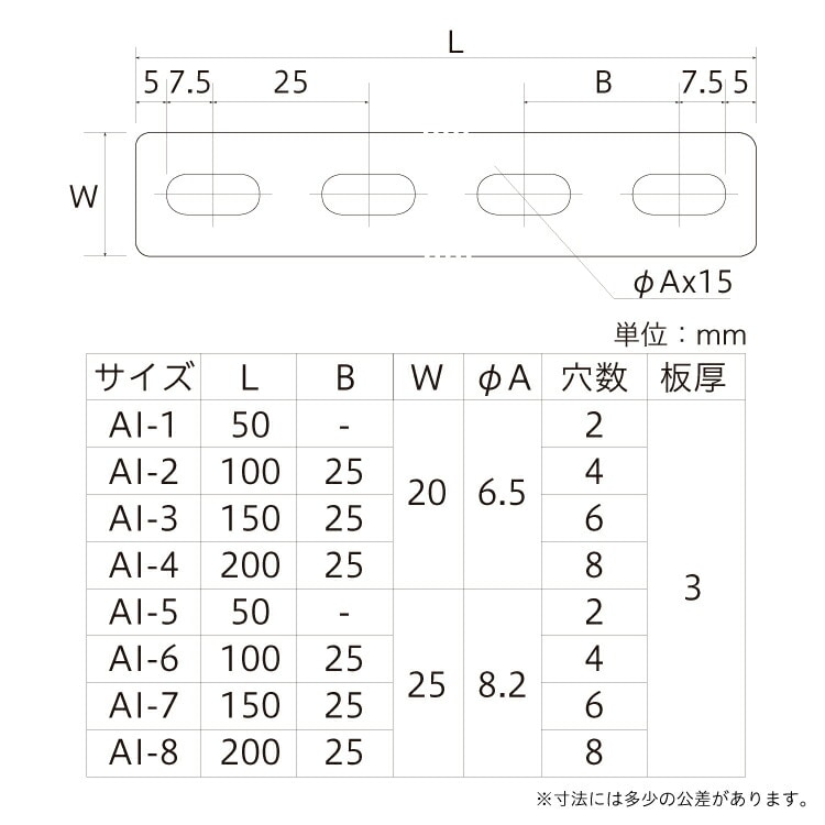 アルミステーサイズ表