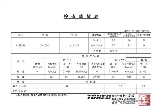 検査成績表